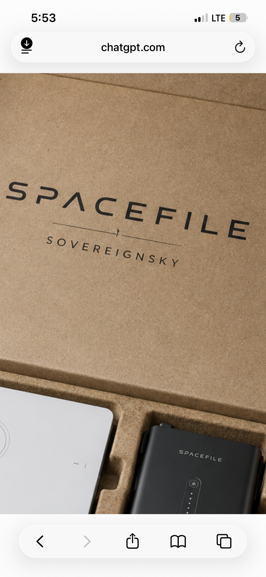 SpaceFile SovereignSky branded kit box containing a white smart card and a black connectivity device